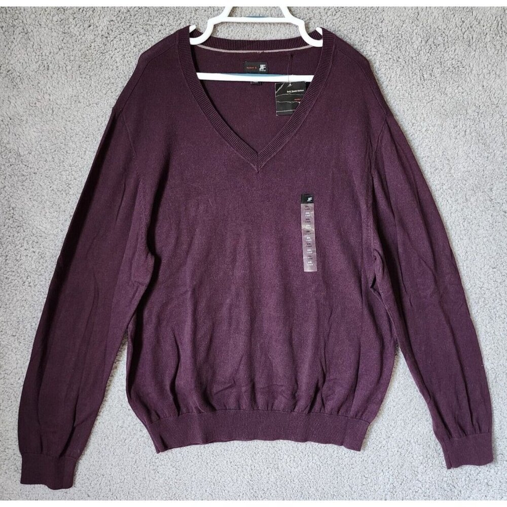 NEW J. Ferrar JF Modern Fit Purple Soft Touch Cotton V Neck Sweater Size XXL